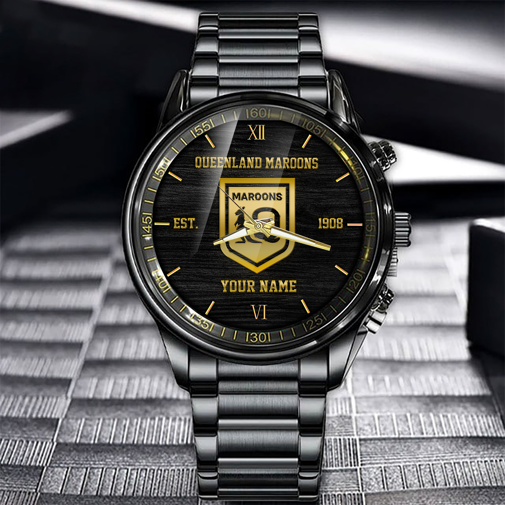 Queensland Maroons Stainless Steel Watch Custom Your Name - Famjoys Queensland Maroons Stainless Steel Watch Custom Your Name - Famjoys