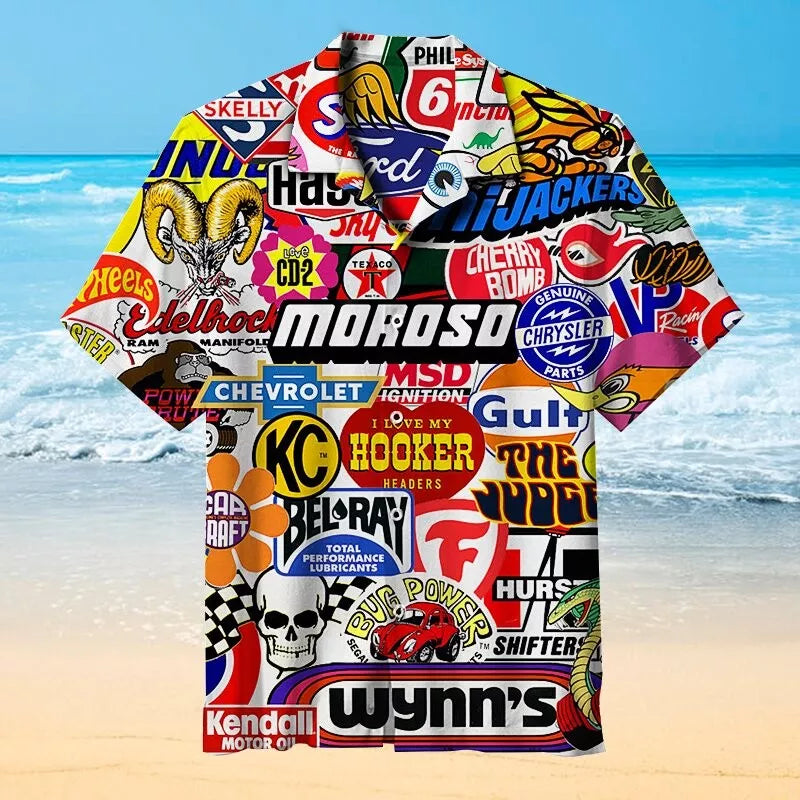 Racing Car Labeling | Short-sleeved Unisex Hawaiian Shirt - Famjoys Racing Car Labeling | Short-sleeved Unisex Hawaiian Shirt - Famjoys