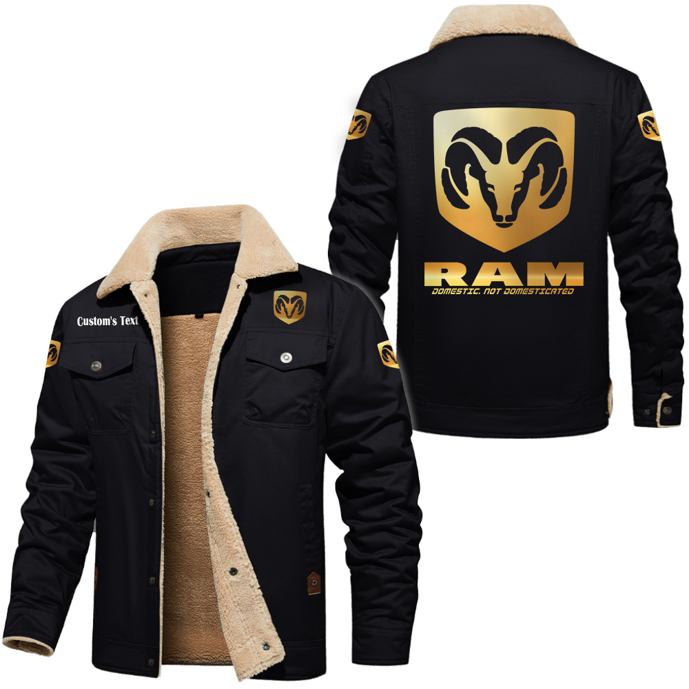 Ram Golden Logo Cargo Fleece Lined Cotton Jacket Multicolor, vintage style, customize name