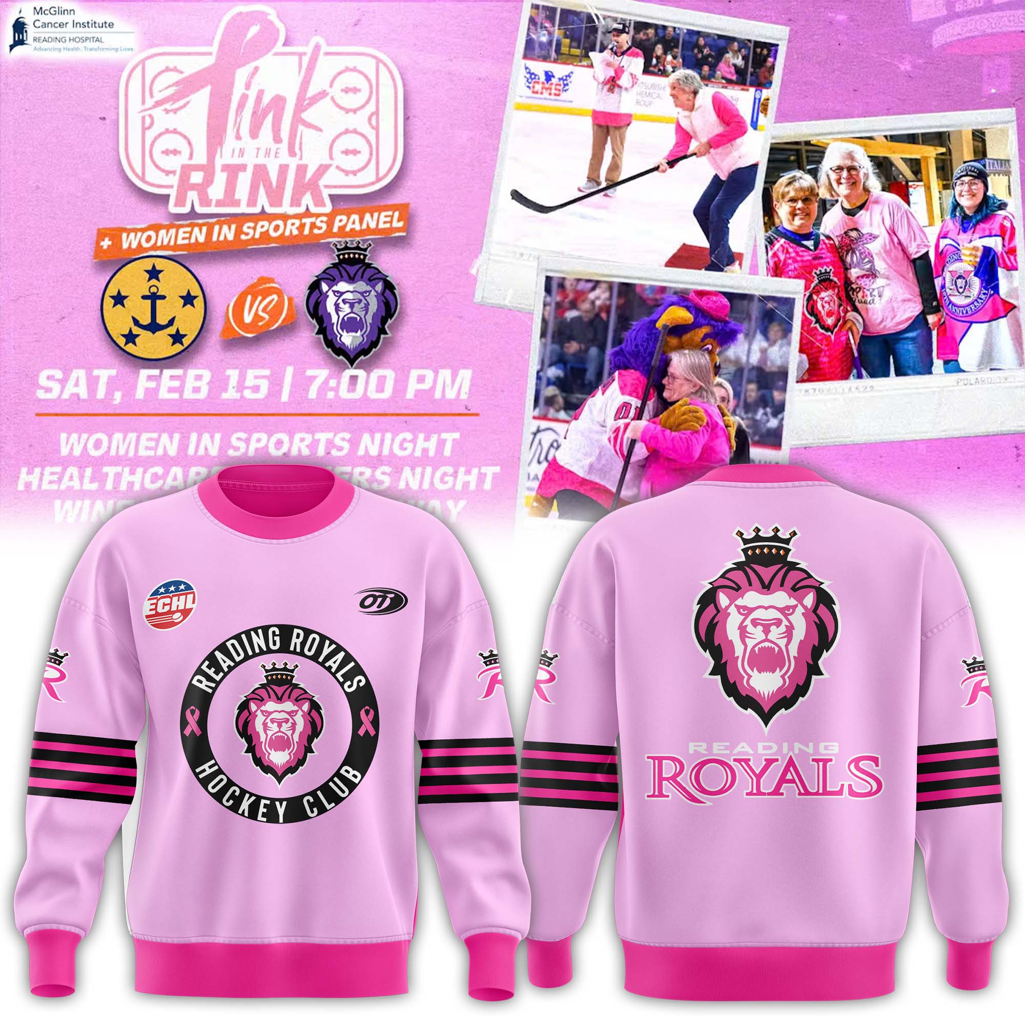 Reading Royals Pink in the Rink 2025 Sweatershirt - Famjoys Reading Royals Pink in the Rink 2025 Sweatershirt - Famjoys