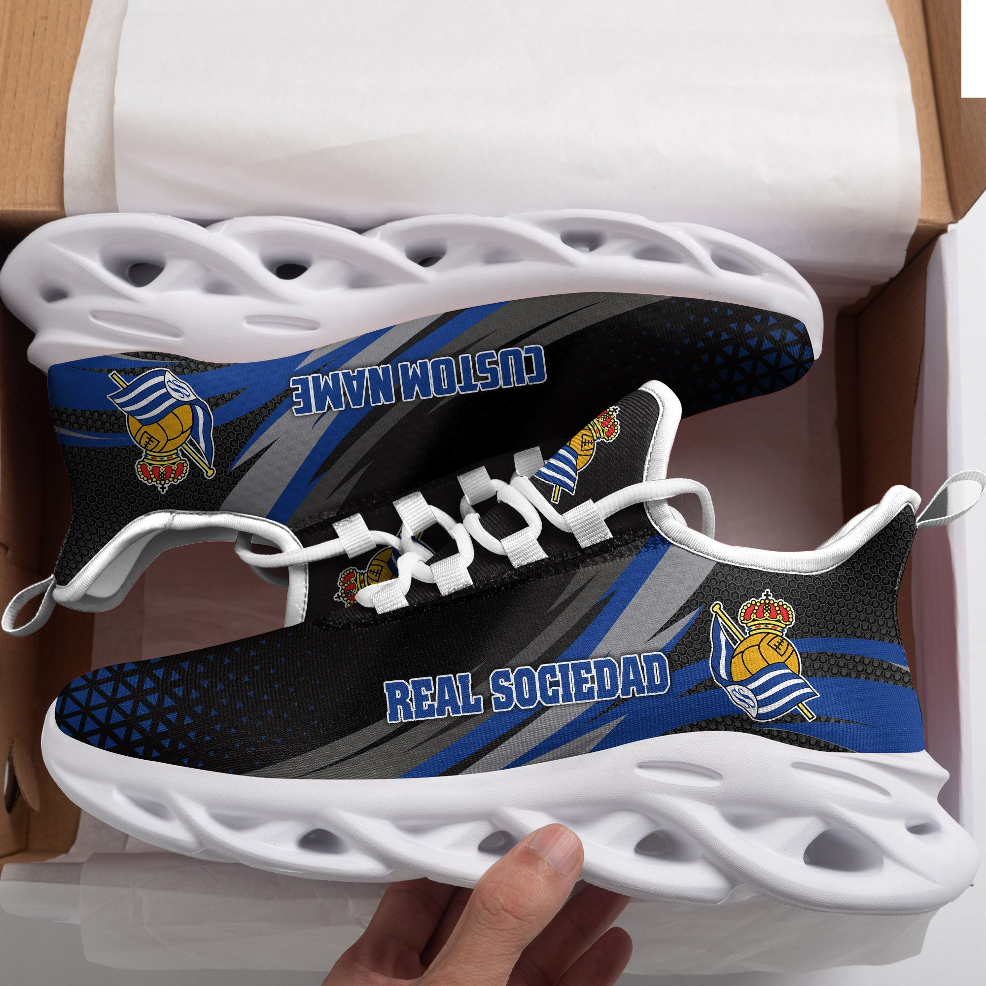 Real Sociedad Triangle Custom Personalized Max Soul Sneakers Shoes - Famjoys Real Sociedad Triangle Custom Personalized Max Soul Sneakers Shoes - Famjoys