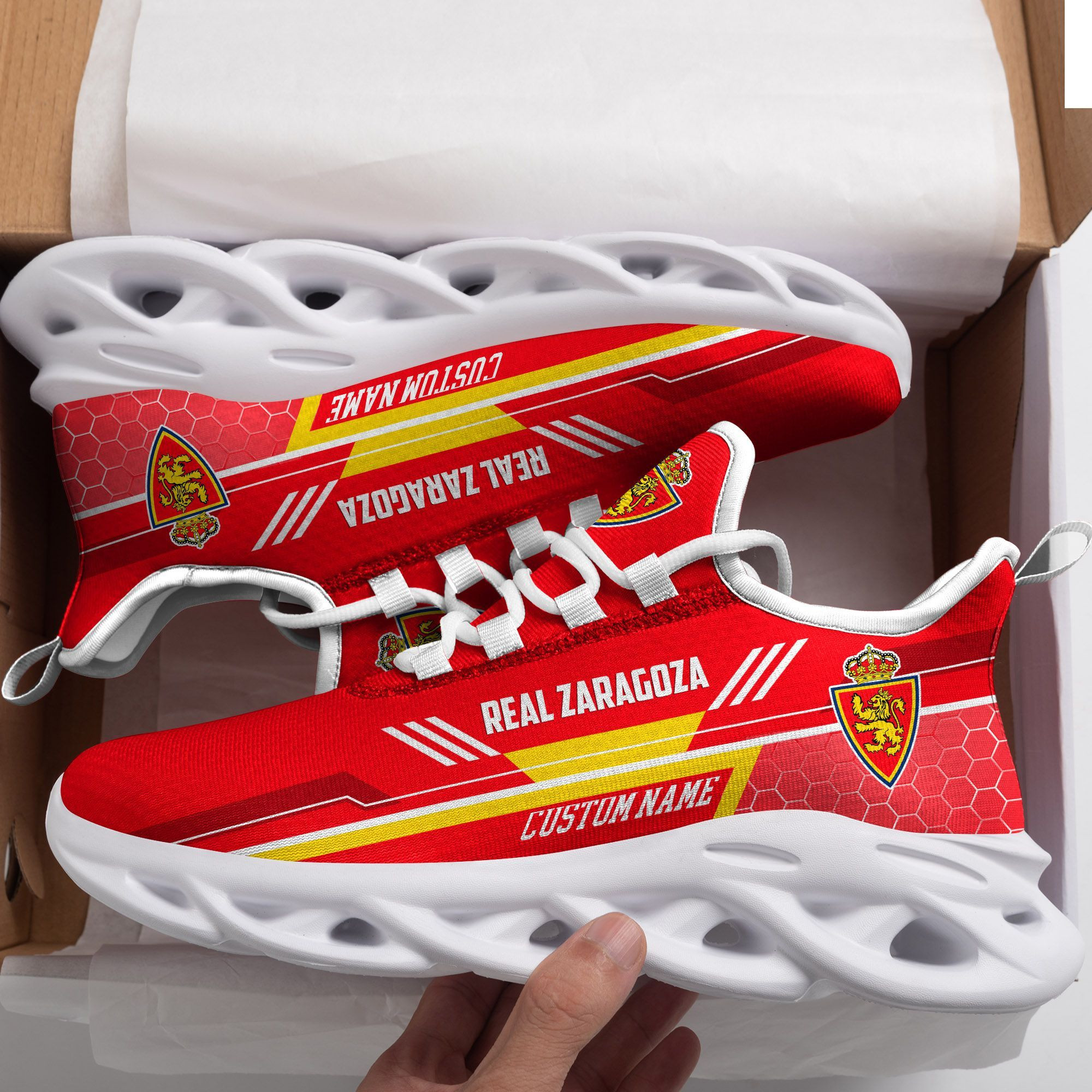 Real Zaragoza Custom Personalized Max Soul Sneakers Shoes - Famjoys Real Zaragoza Custom Personalized Max Soul Sneakers Shoes - Famjoys