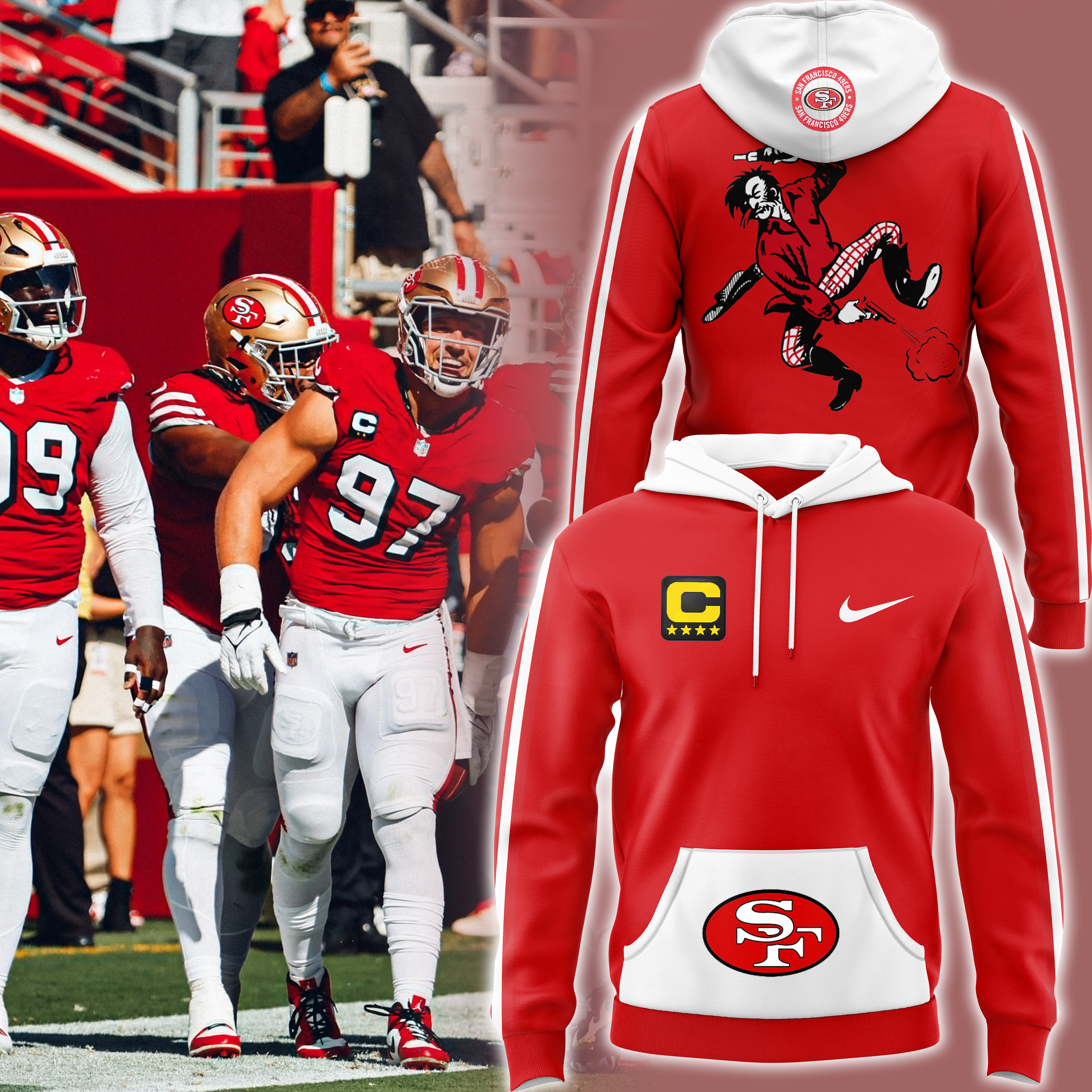 Red San Francisco 49ers Throwback Hoodie - Famjoys Red San Francisco 49ers Throwback Hoodie - Famjoys