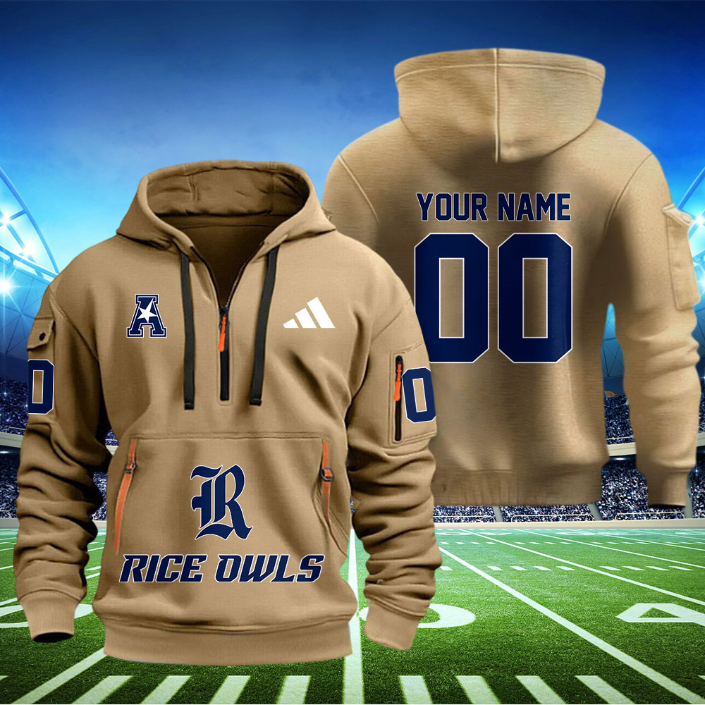 Rice Owls Football Quarter Zip Hoodie - Famjoys Rice Owls Football Quarter Zip Hoodie - Famjoys