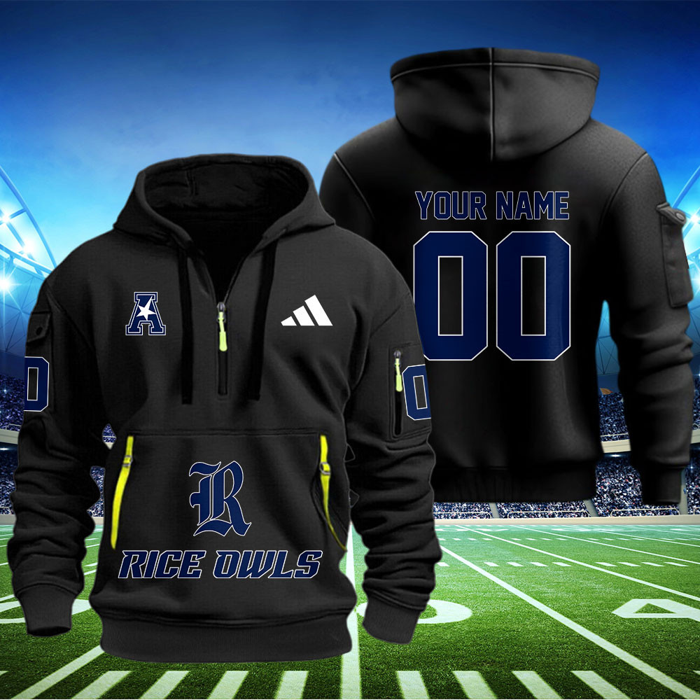 Rice Owls Football Quarter Zip Hoodie - Famjoys Rice Owls Football Quarter Zip Hoodie - Famjoys