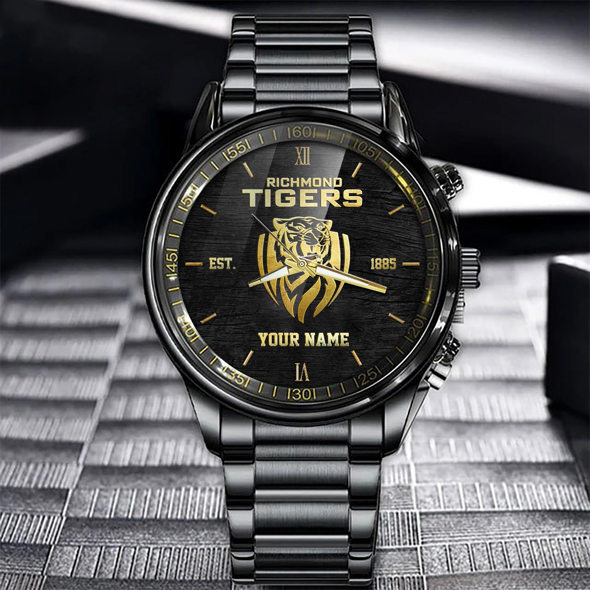 Richmond Tigers Black Fashion Watch Custom Your Name - Famjoys Richmond Tigers Black Fashion Watch Custom Your Name - Famjoys