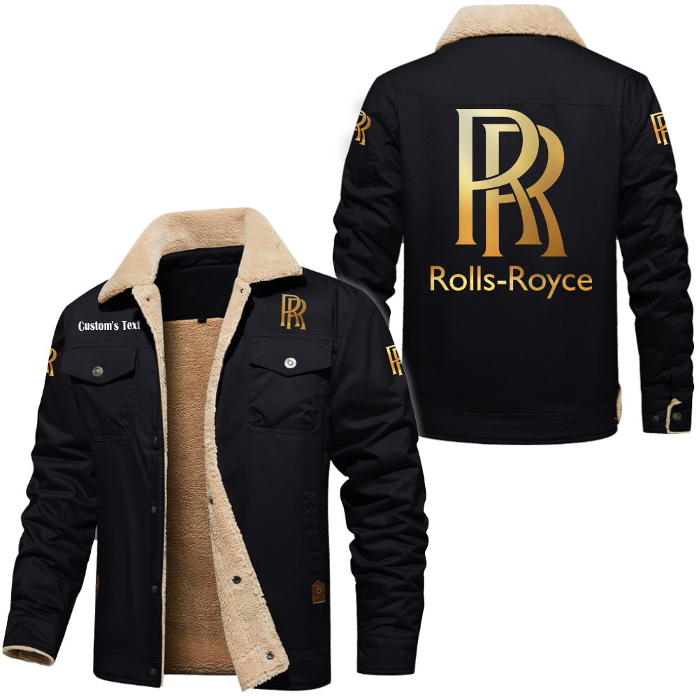 Rolls Royce Motor Cars Golden Logo Cargo Fleece Lined Cotton Jacket Multicolor, vintage style, customize name 