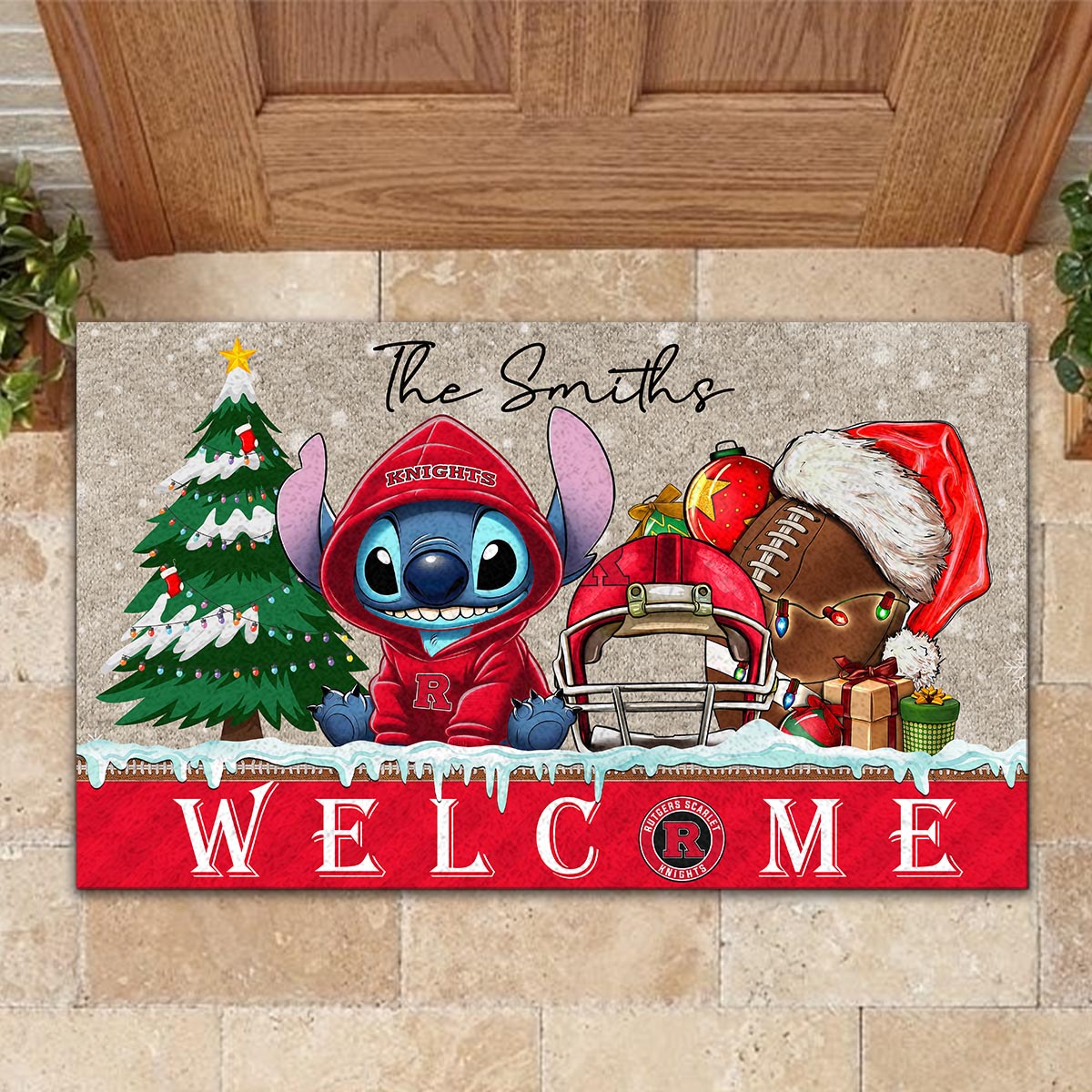 Rutgers Scarlet Knights Cute Stitch Christmas Doormat - Famjoys Rutgers Scarlet Knights Cute Stitch Christmas Doormat - Famjoys