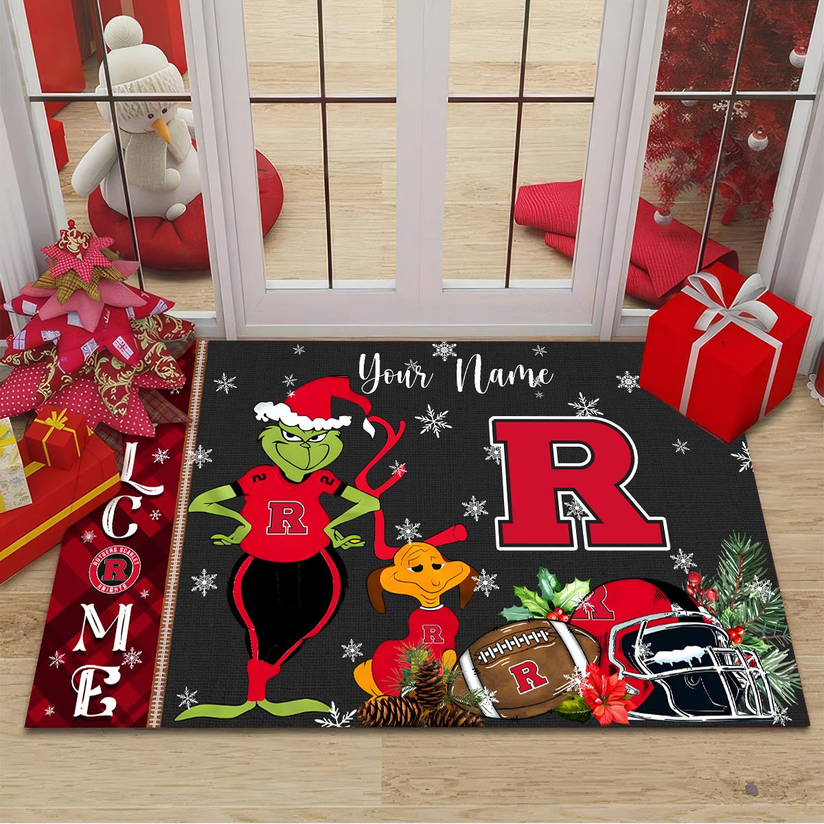 Rutgers Scarlet Knights Grinch Christmas Welcome Football Doormat - Famjoys Rutgers Scarlet Knights Grinch Christmas Welcome Football Doormat - Famjoys
