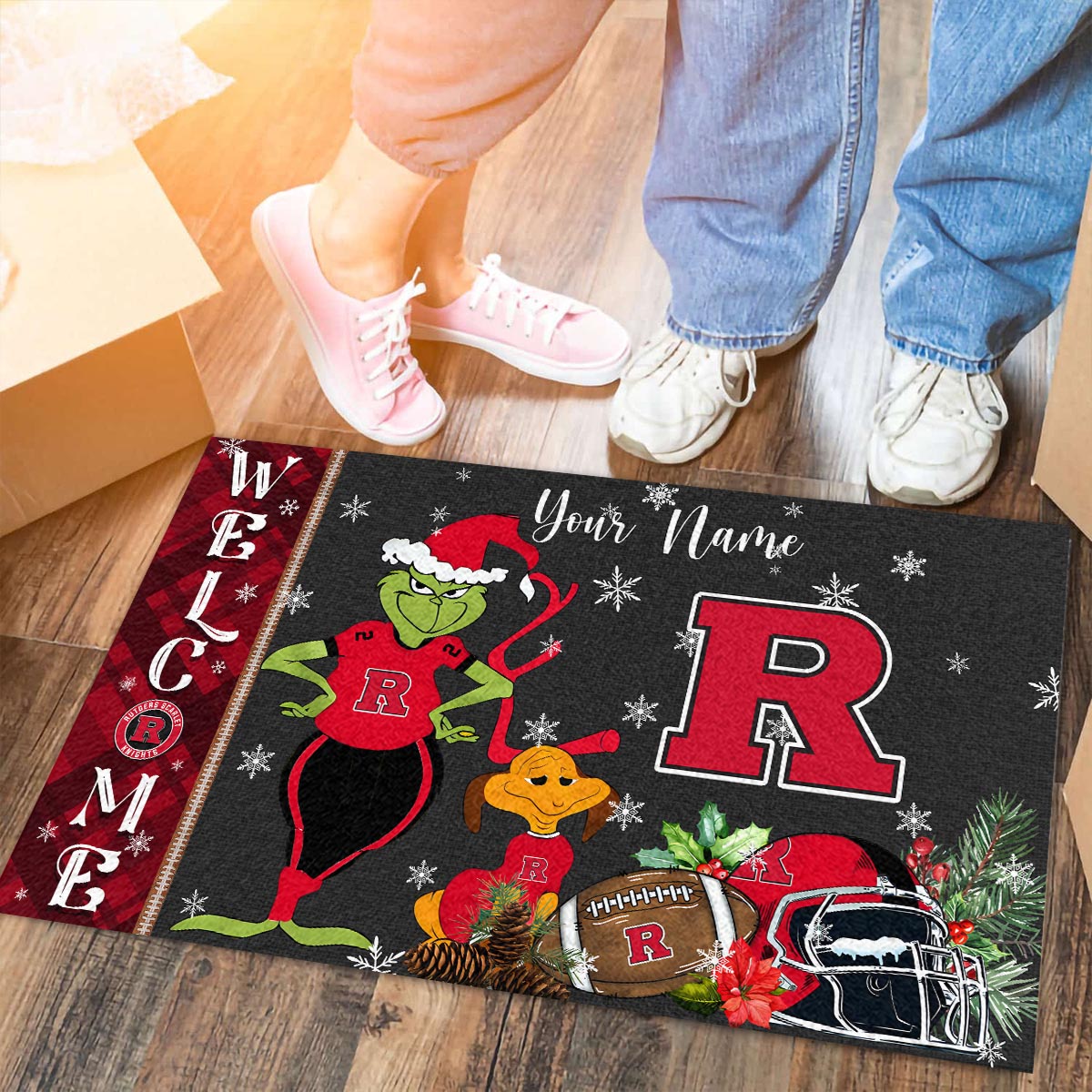 Rutgers Scarlet Knights Grinch Christmas Welcome Football Doormat - Famjoys Rutgers Scarlet Knights Grinch Christmas Welcome Football Doormat - Famjoys