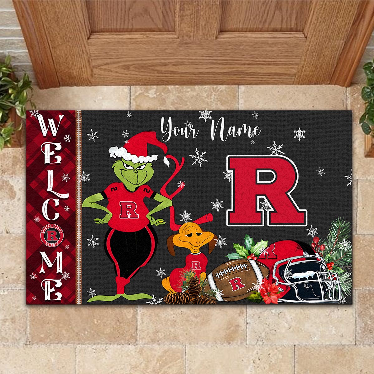 Rutgers Scarlet Knights Grinch Christmas Welcome Football Doormat - Famjoys Rutgers Scarlet Knights Grinch Christmas Welcome Football Doormat - Famjoys