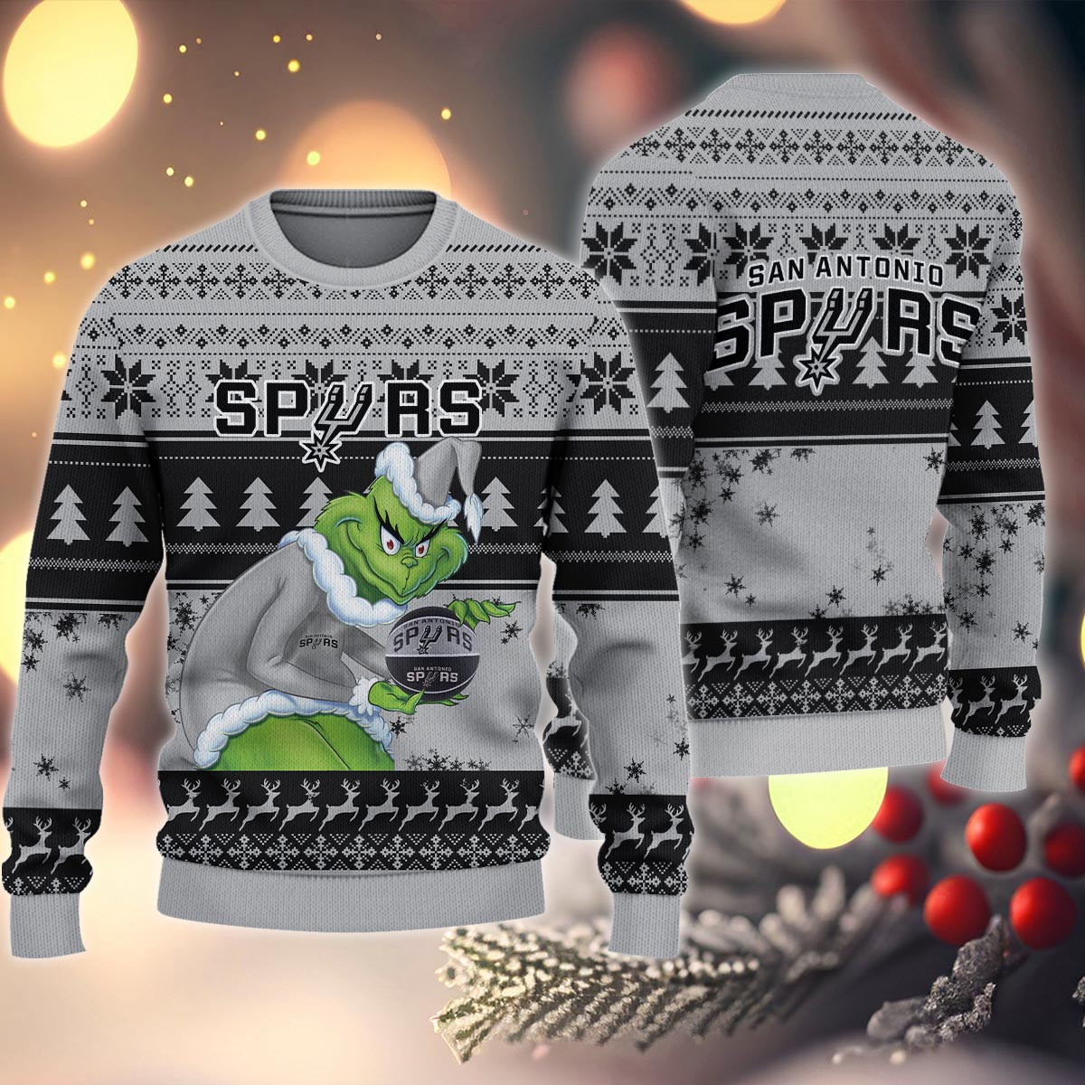 San Antonio Spurs Grinch Christmas Ugly Sweater - Famjoys San Antonio Spurs Grinch Christmas Ugly Sweater - Famjoys