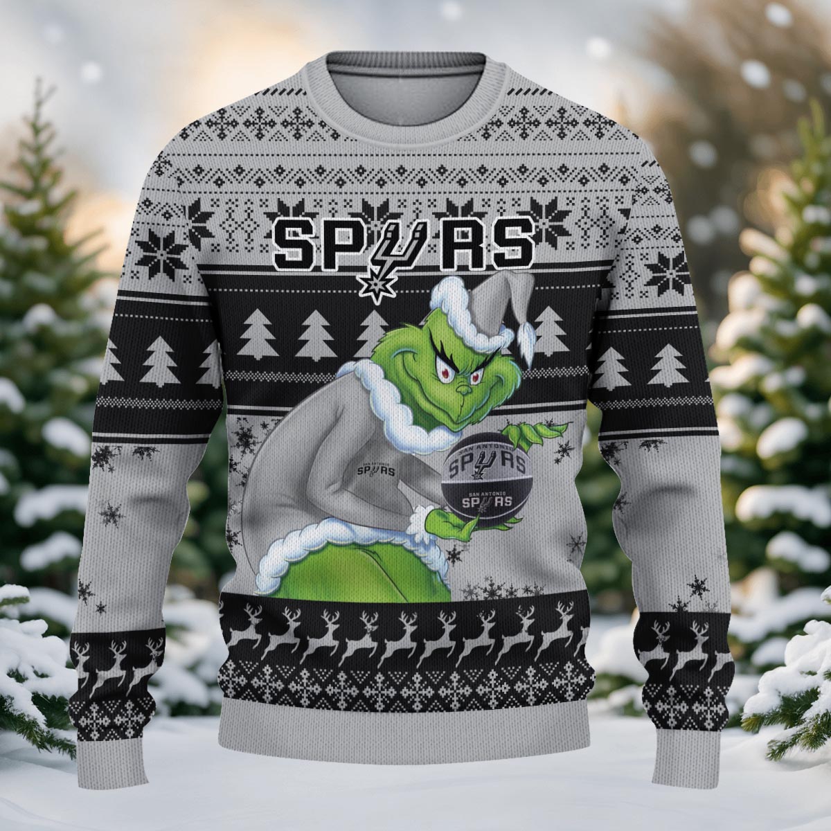 San Antonio Spurs Grinch Christmas Ugly Sweater - Famjoys San Antonio Spurs Grinch Christmas Ugly Sweater - Famjoys