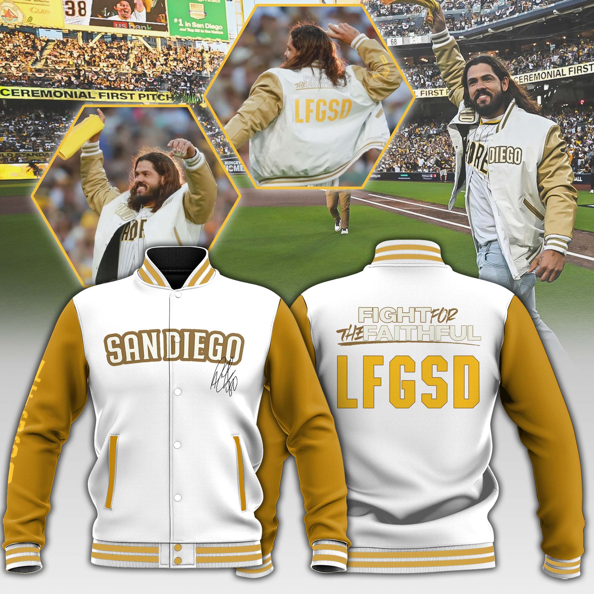 San Diego Padres ”LFGSD” Jacket With “Jorge Alfaro” Signature - Famjoys San Diego Padres ”LFGSD” Jacket With “Jorge Alfaro” Signature - Famjoys