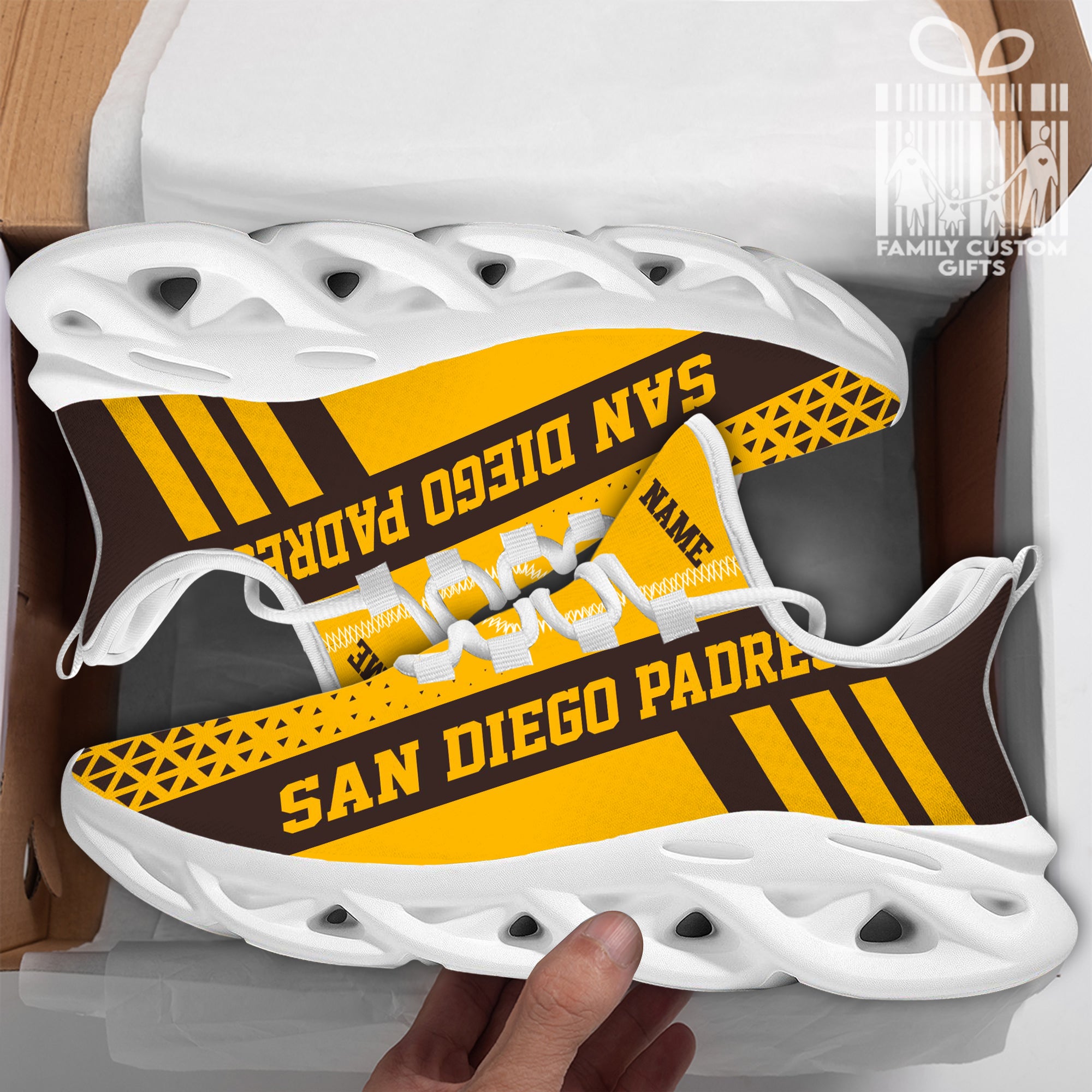 San Diego Padres Custom Baseball Personalized Max Soul Sneakers Running Sport Shoes for Men Women - Famjoys San Diego Padres Custom Baseball Personalized Max Soul Sneakers Running Sport Shoes for Men Women - Famjoys