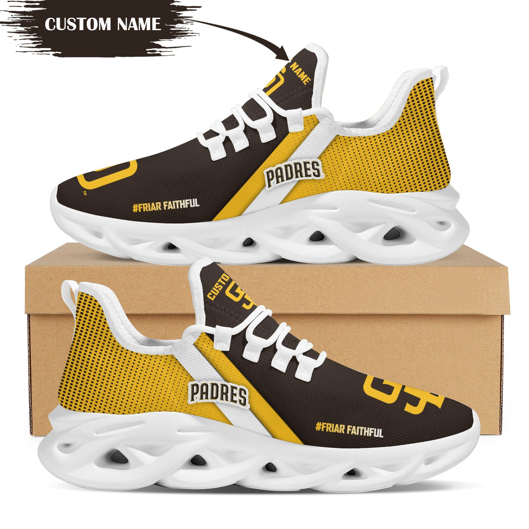 San Diego Padres Custom Personalized Max Soul Sneakers Shoes - Famjoys San Diego Padres Custom Personalized Max Soul Sneakers Shoes - Famjoys