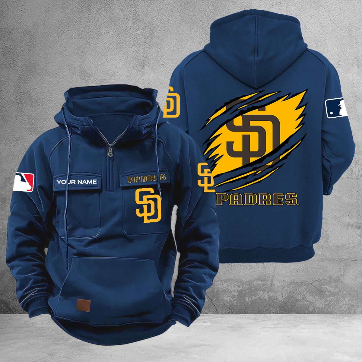 San Diego Padres Multi-Pockets Zip-Up Hoodie - Famjoys San Diego Padres Multi-Pockets Zip-Up Hoodie - Famjoys