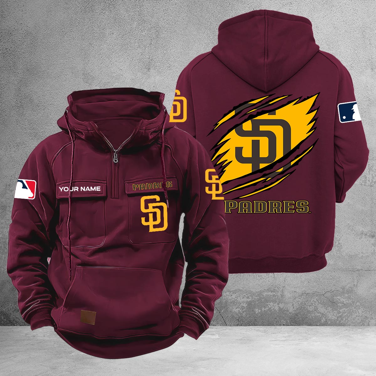 San Diego Padres Multi-Pockets Zip-Up Hoodie - Famjoys San Diego Padres Multi-Pockets Zip-Up Hoodie - Famjoys