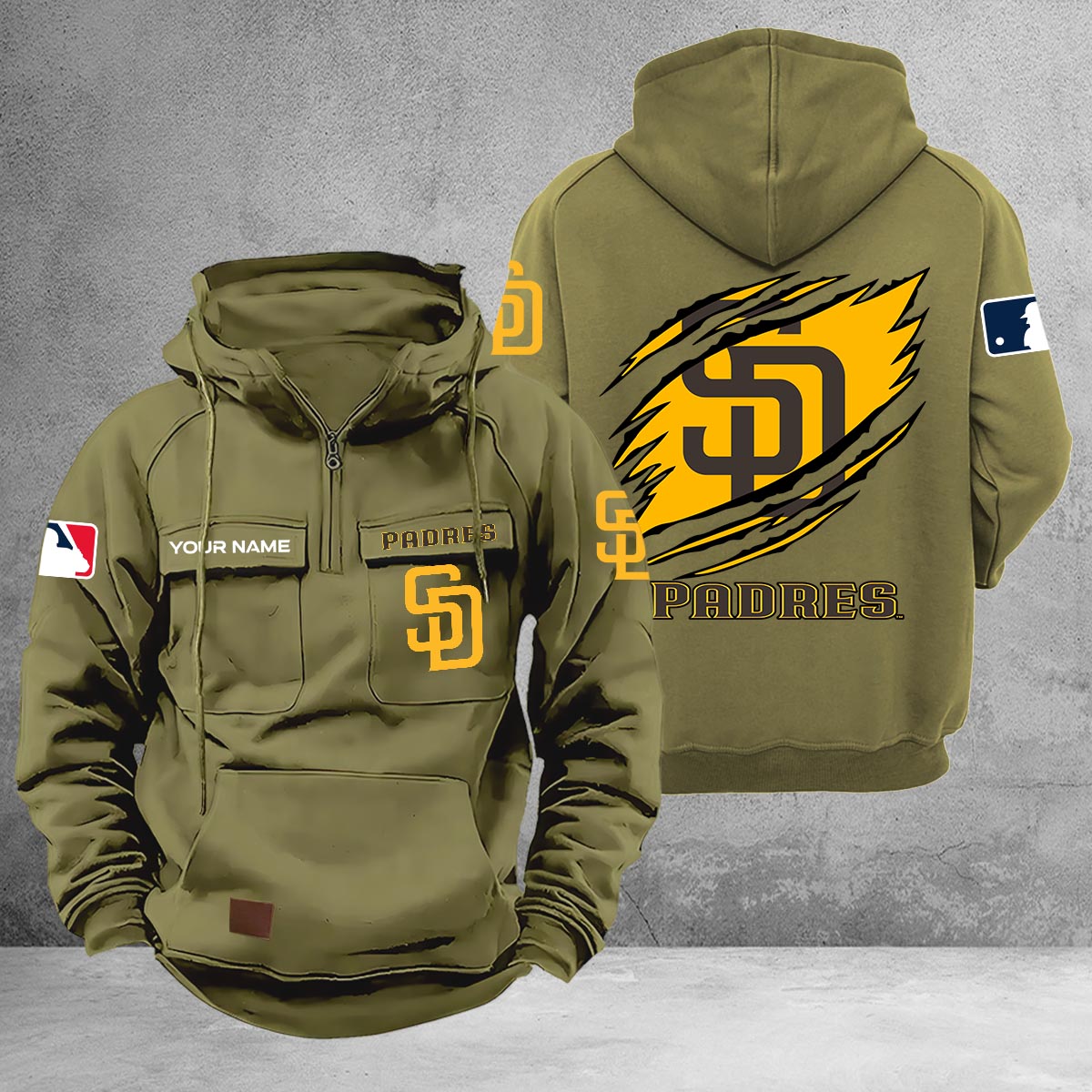 San Diego Padres Multi-Pockets Zip-Up Hoodie - Famjoys San Diego Padres Multi-Pockets Zip-Up Hoodie - Famjoys