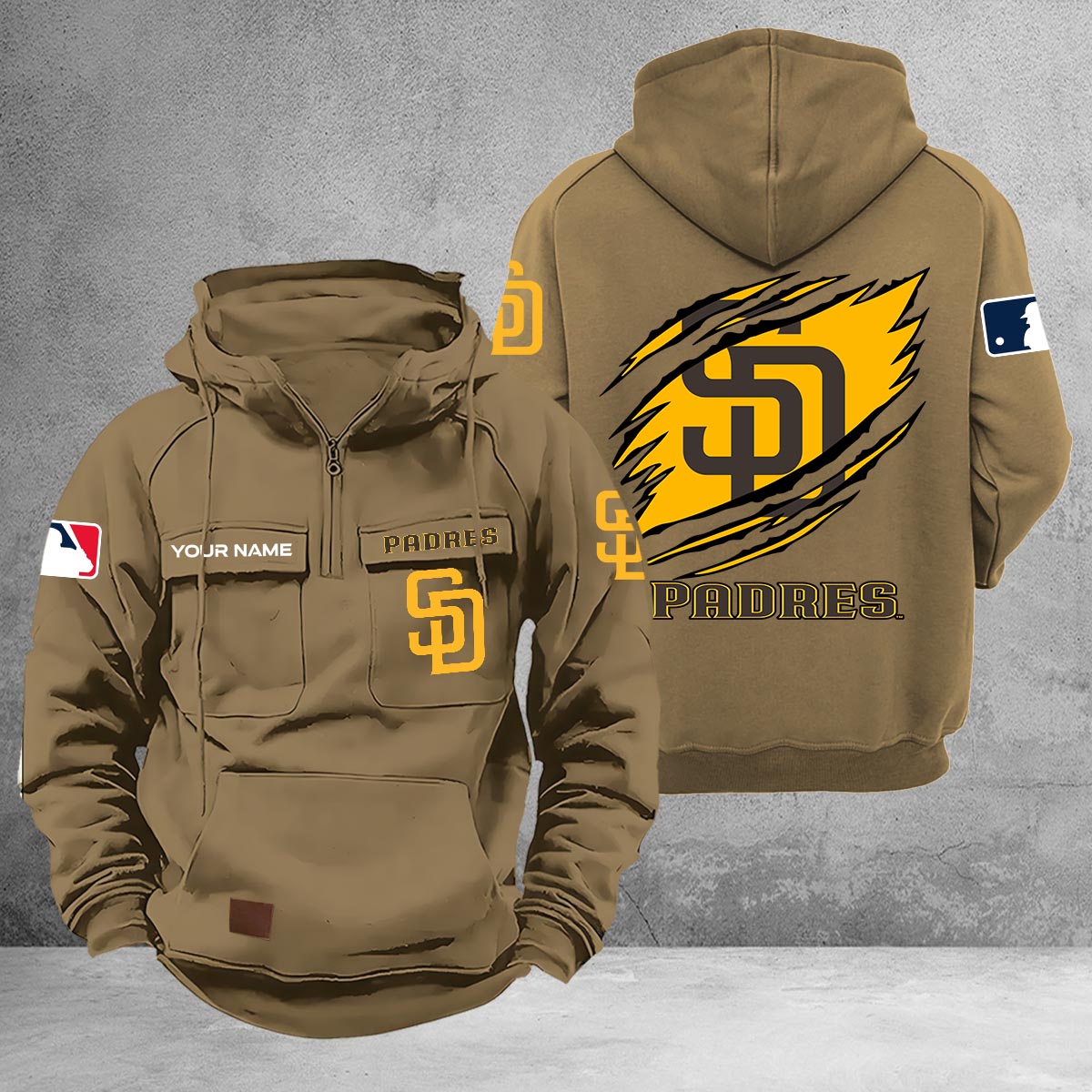 San Diego Padres Multi-Pockets Zip-Up Hoodie - Famjoys San Diego Padres Multi-Pockets Zip-Up Hoodie - Famjoys