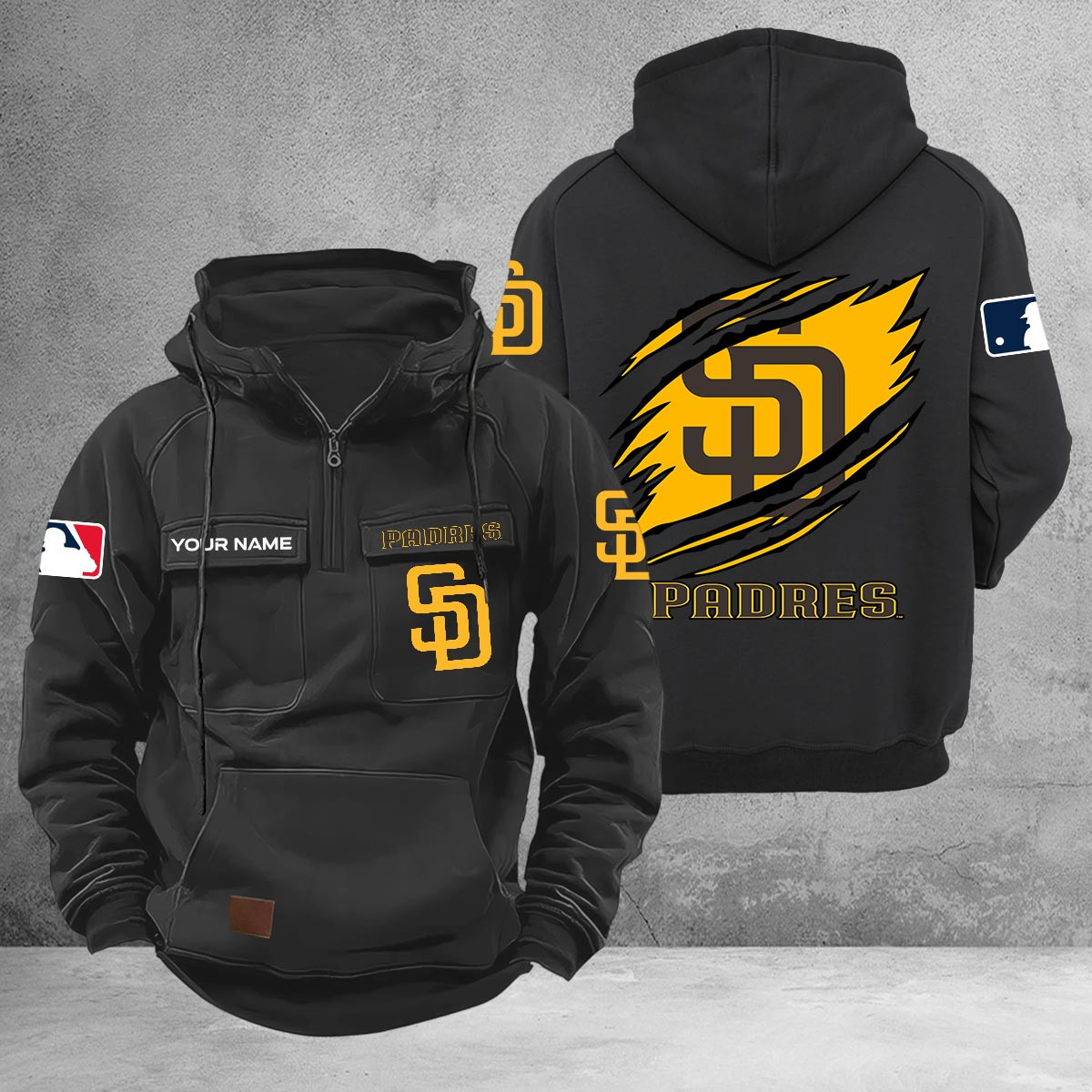 San Diego Padres Multi-Pockets Zip-Up Hoodie - Famjoys San Diego Padres Multi-Pockets Zip-Up Hoodie - Famjoys