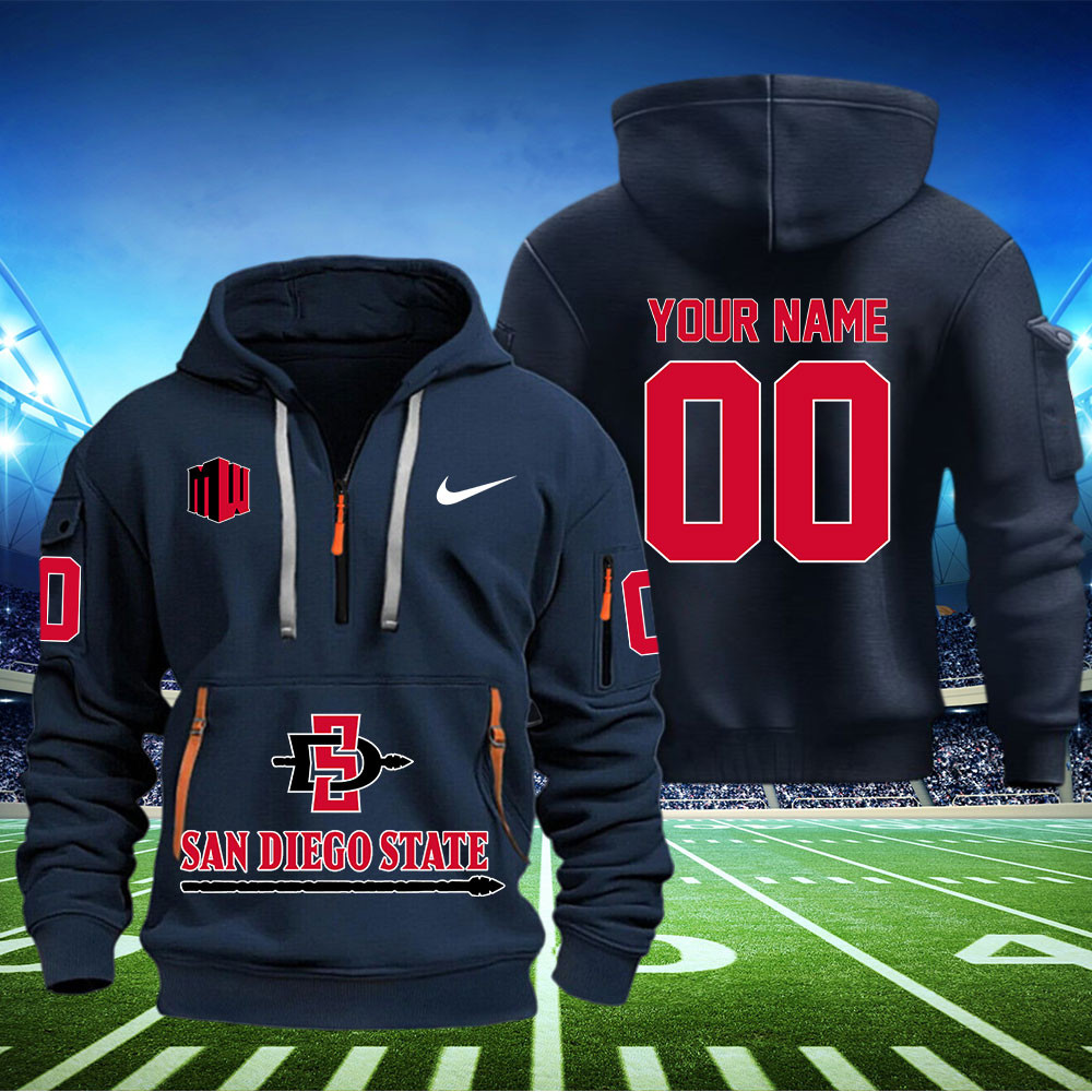 San Diego State Aztecs Football Quarter Zip Hoodie - Famjoys San Diego State Aztecs Football Quarter Zip Hoodie - Famjoys
