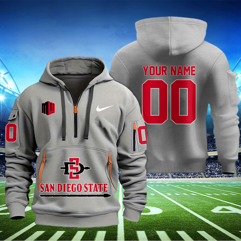 San Diego State Aztecs Football Quarter Zip Hoodie - Famjoys San Diego State Aztecs Football Quarter Zip Hoodie - Famjoys