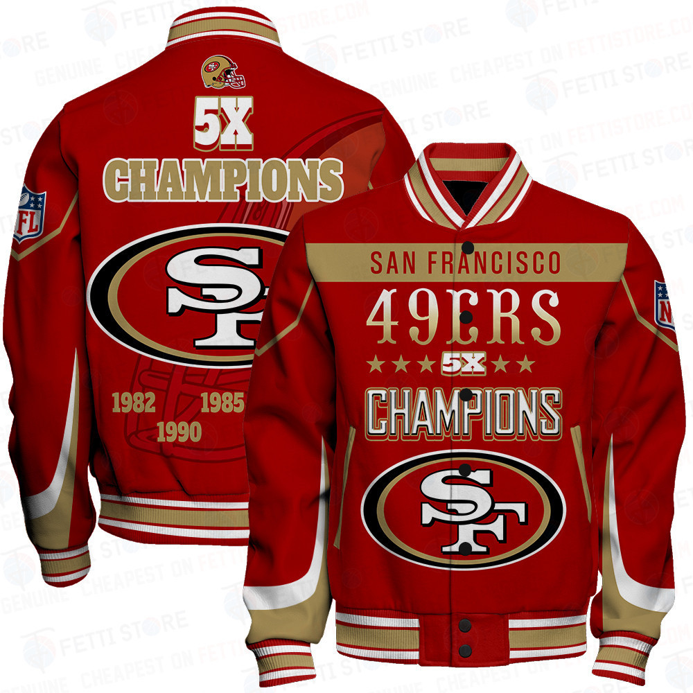 San Francisco 49ers 5X Super Bowl Champions Varsity Jacket - Famjoys San Francisco 49ers 5X Super Bowl Champions Varsity Jacket - Famjoys