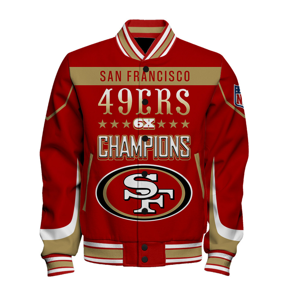 San Francisco 49ers 6X Super Bowl Champions Varsity Jacket - Famjoys San Francisco 49ers 6X Super Bowl Champions Varsity Jacket - Famjoys