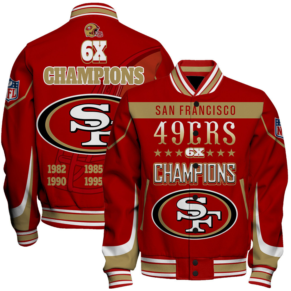 San Francisco 49ers 6X Super Bowl Champions Varsity Jacket - Famjoys San Francisco 49ers 6X Super Bowl Champions Varsity Jacket - Famjoys