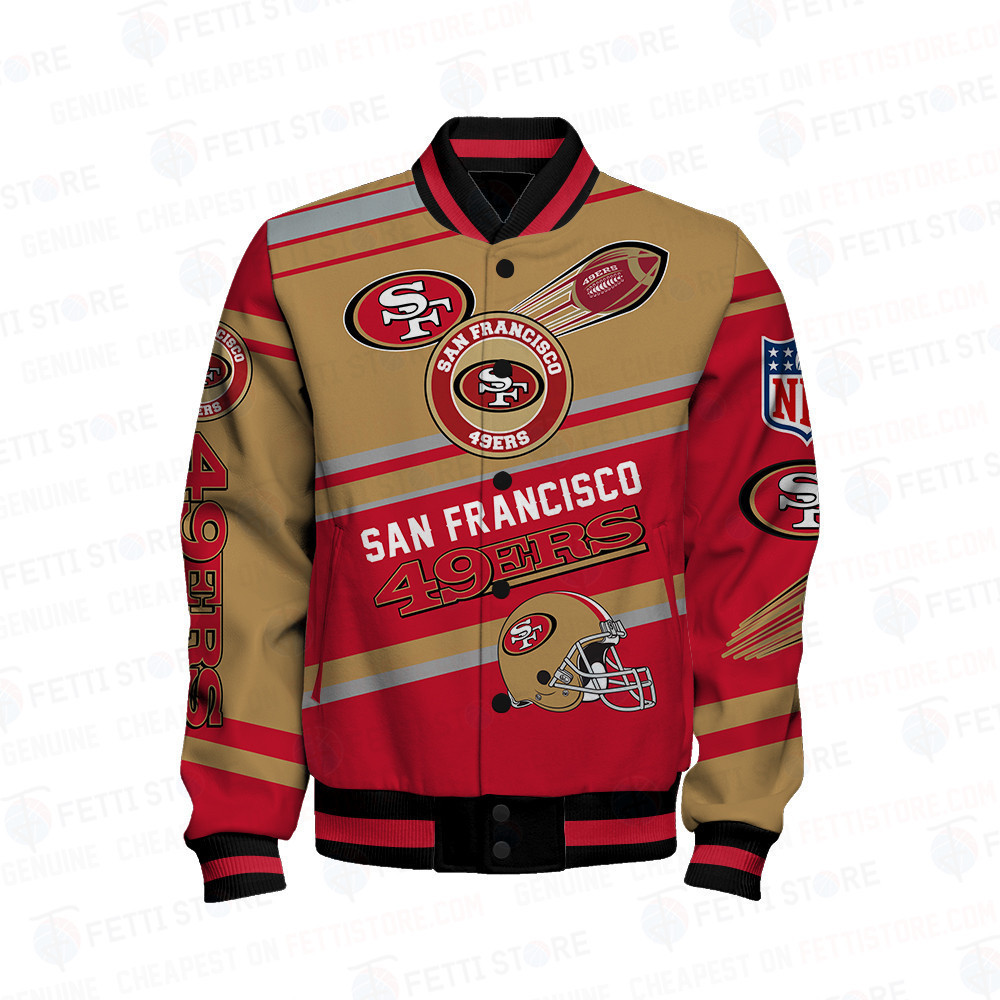 San Francisco 49ers American Football League Pattern Varsity Jacket - Famjoys San Francisco 49ers American Football League Pattern Varsity Jacket - Famjoys