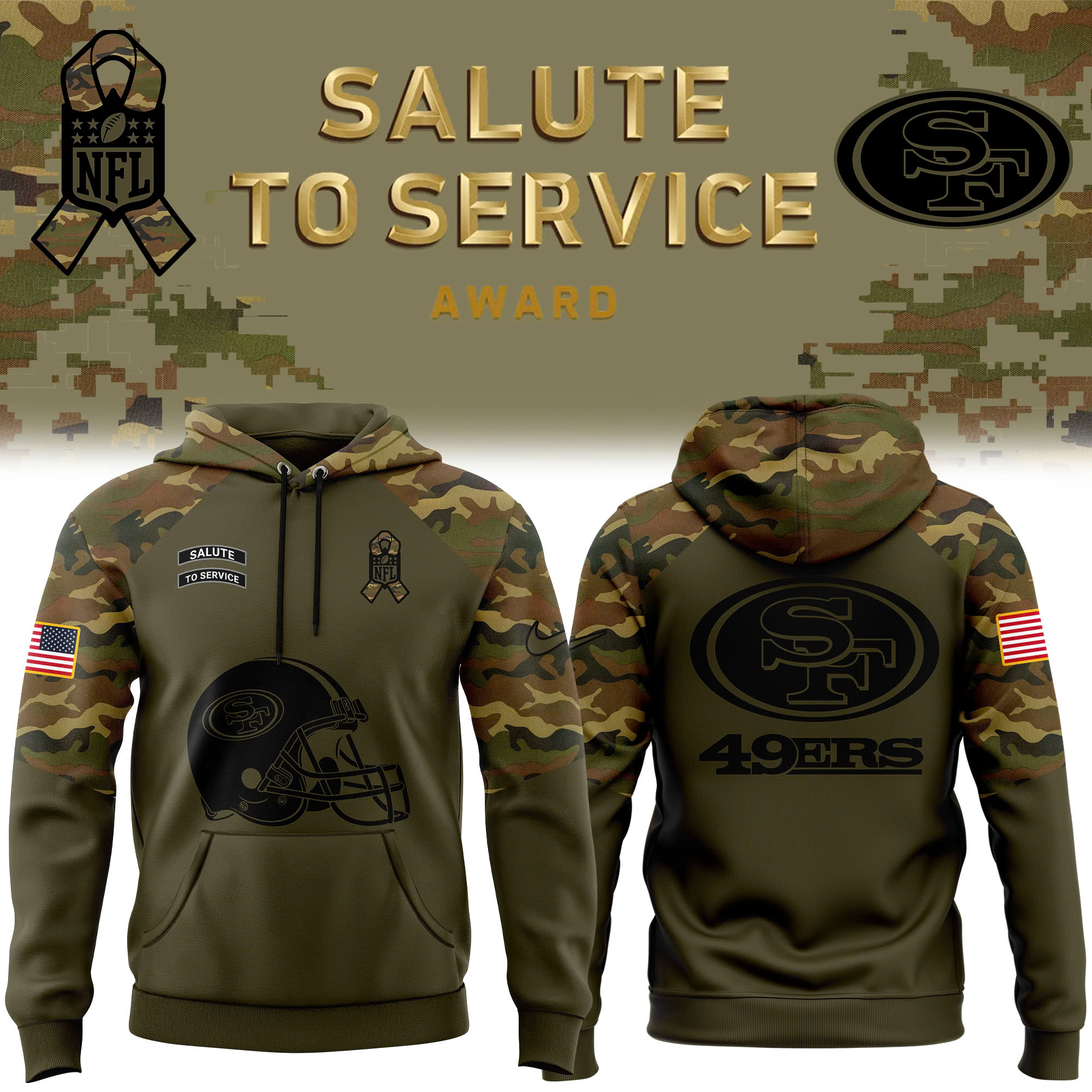 San Francisco 49ers Camo Salute to Service Club Fleece Pullover Hoodie - Famjoys San Francisco 49ers Camo Salute to Service Club Fleece Pullover Hoodie - Famjoys