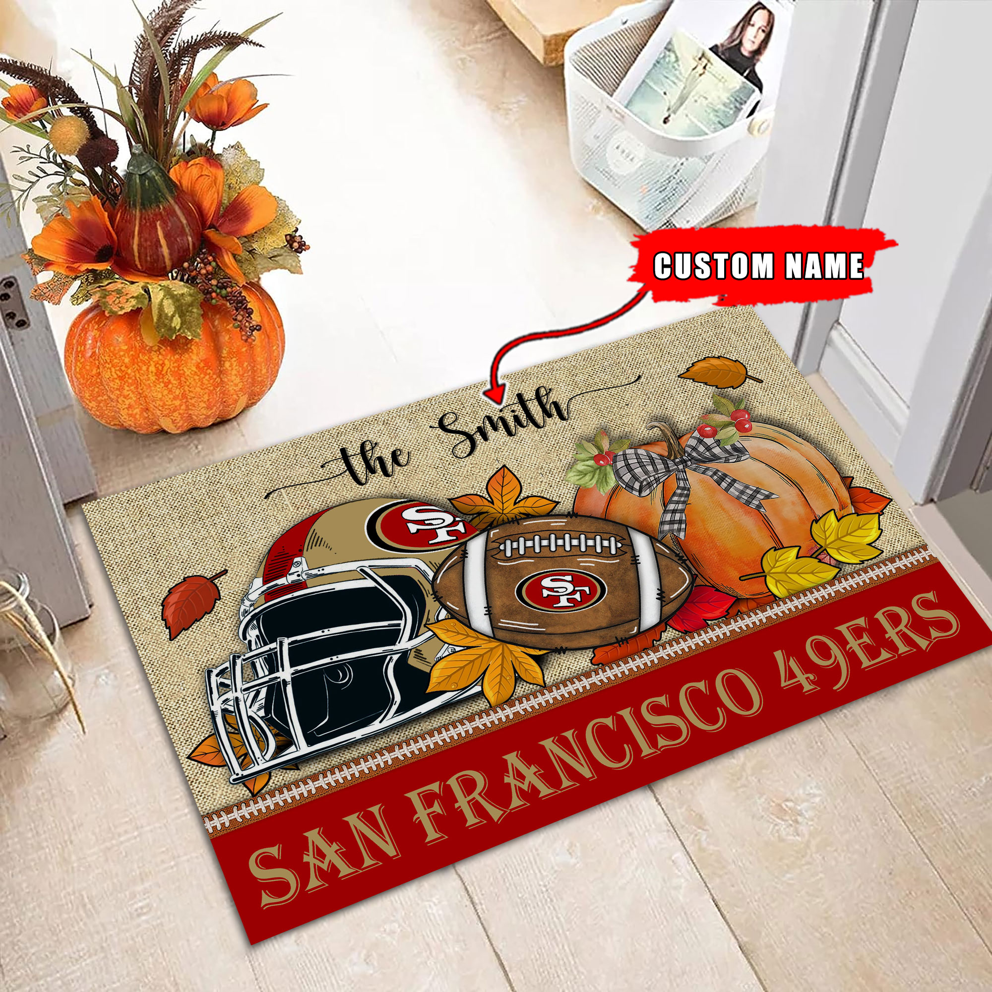 San Francisco 49ers Fall Football Doormat - Famjoys San Francisco 49ers Fall Football Doormat - Famjoys