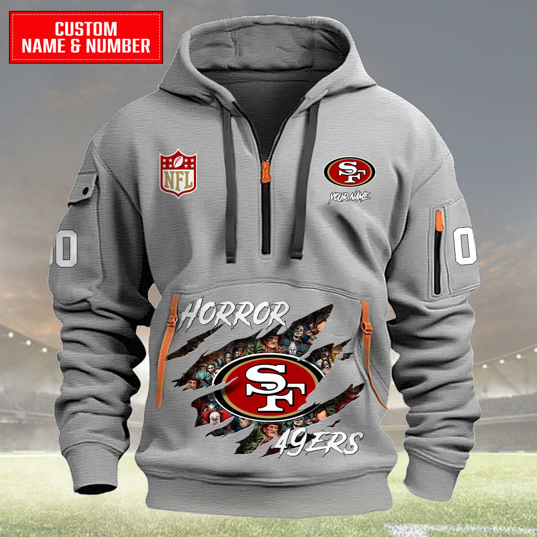 San Francisco 49ers Halloween Horror Collection Personalize Quarter Zip Hoodie AZCAQZH000013 - Famjoys San Francisco 49ers Halloween Horror Collection Personalize Quarter Zip Hoodie AZCAQZH000013 - Famjoys