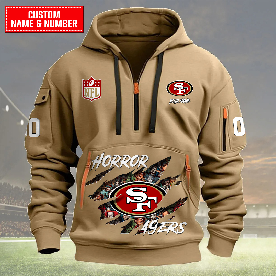 San Francisco 49ers Halloween Horror Collection Personalize Quarter Zip Hoodie AZCAQZH000013 - Famjoys San Francisco 49ers Halloween Horror Collection Personalize Quarter Zip Hoodie AZCAQZH000013 - Famjoys