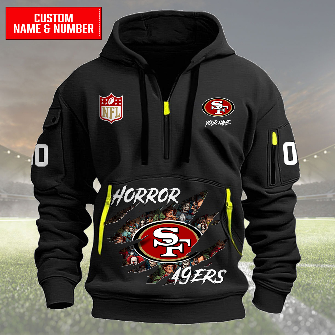 San Francisco 49ers Halloween Horror Collection Personalize Quarter Zip Hoodie AZCAQZH000013 - Famjoys San Francisco 49ers Halloween Horror Collection Personalize Quarter Zip Hoodie AZCAQZH000013 - Famjoys
