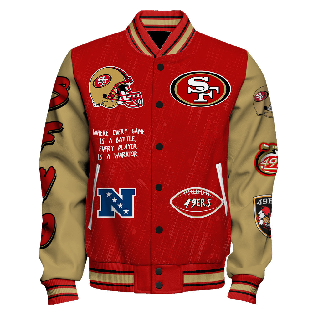 San Francisco 49ers National Football League Conquer Every Field Unisex Varsity Jacket - Famjoys San Francisco 49ers National Football League Conquer Every Field Unisex Varsity Jacket - Famjoys