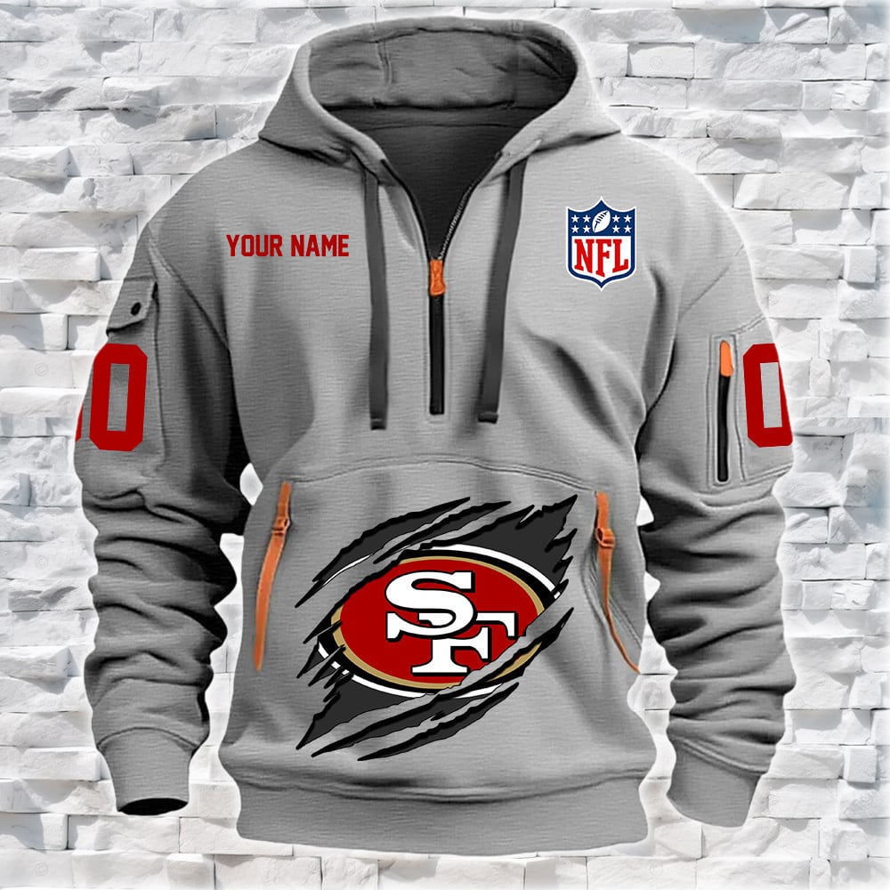 San Francisco 49ers New Personalized Quarter Zip Hoodie NA026 - Famjoys San Francisco 49ers New Personalized Quarter Zip Hoodie NA026 - Famjoys