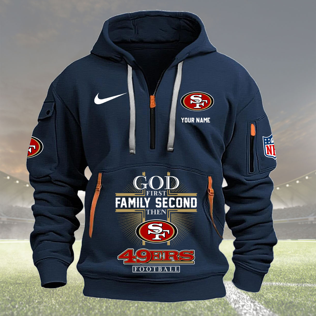 San Francisco 49ers Personalized Quarter Zip Hoodie New Collection AZBTQZH000268 - Famjoys San Francisco 49ers Personalized Quarter Zip Hoodie New Collection AZBTQZH000268 - Famjoys