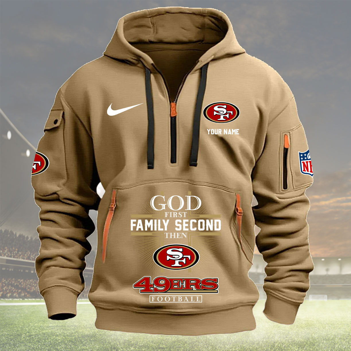 San Francisco 49ers Personalized Quarter Zip Hoodie New Collection AZBTQZH000268 - Famjoys San Francisco 49ers Personalized Quarter Zip Hoodie New Collection AZBTQZH000268 - Famjoys