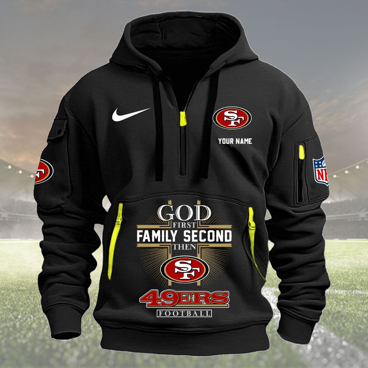 San Francisco 49ers Personalized Quarter Zip Hoodie New Collection AZBTQZH000268 - Famjoys San Francisco 49ers Personalized Quarter Zip Hoodie New Collection AZBTQZH000268 - Famjoys