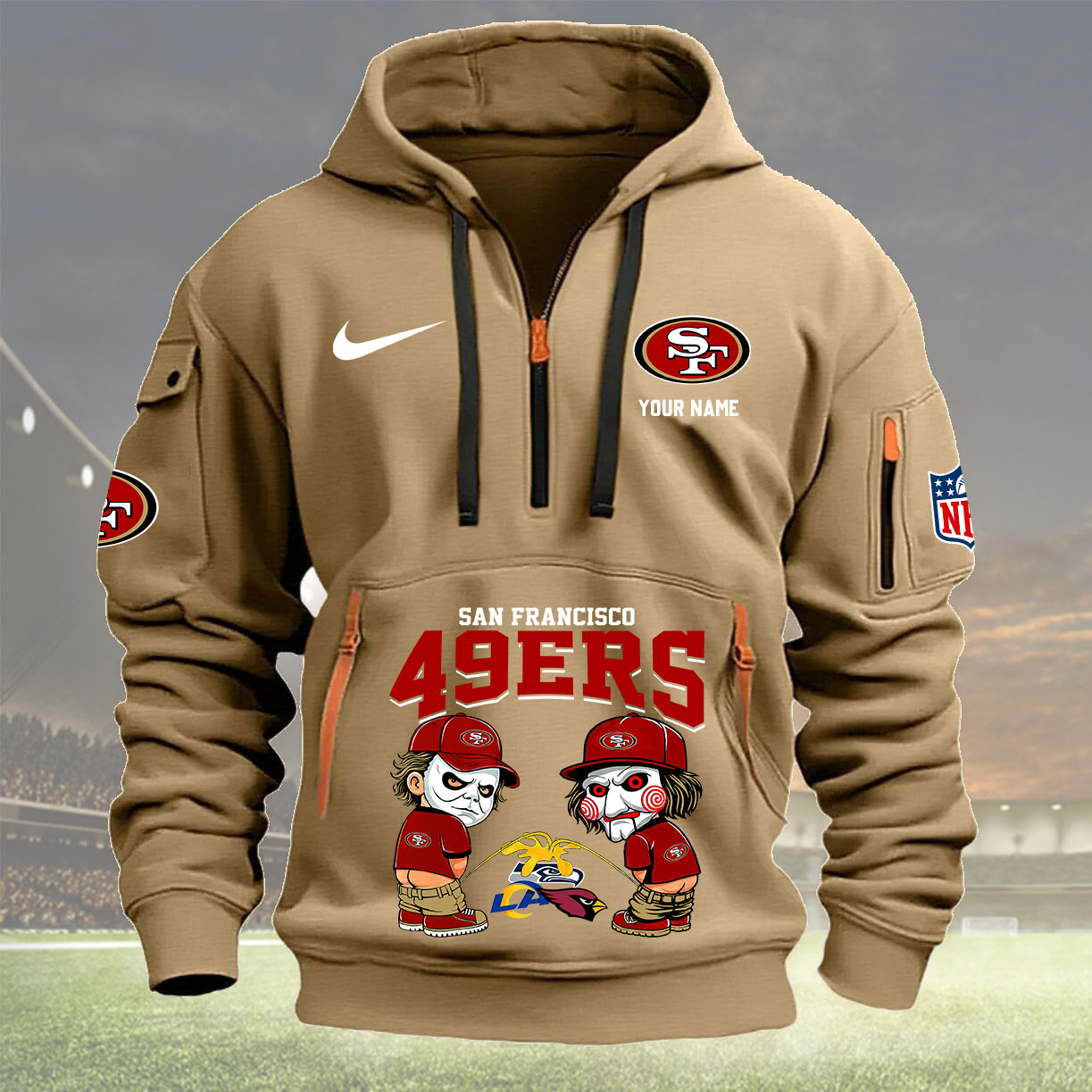 San Francisco 49ers Personalized Quarter Zip Hoodie New Collection AZBTQZH000302 - Famjoys San Francisco 49ers Personalized Quarter Zip Hoodie New Collection AZBTQZH000302 - Famjoys