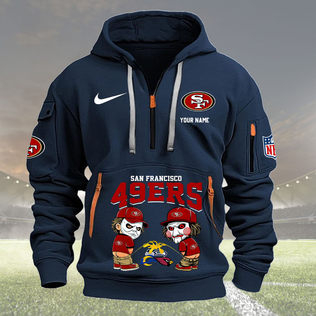San Francisco 49ers Personalized Quarter Zip Hoodie New Collection AZBTQZH000302 - Famjoys San Francisco 49ers Personalized Quarter Zip Hoodie New Collection AZBTQZH000302 - Famjoys