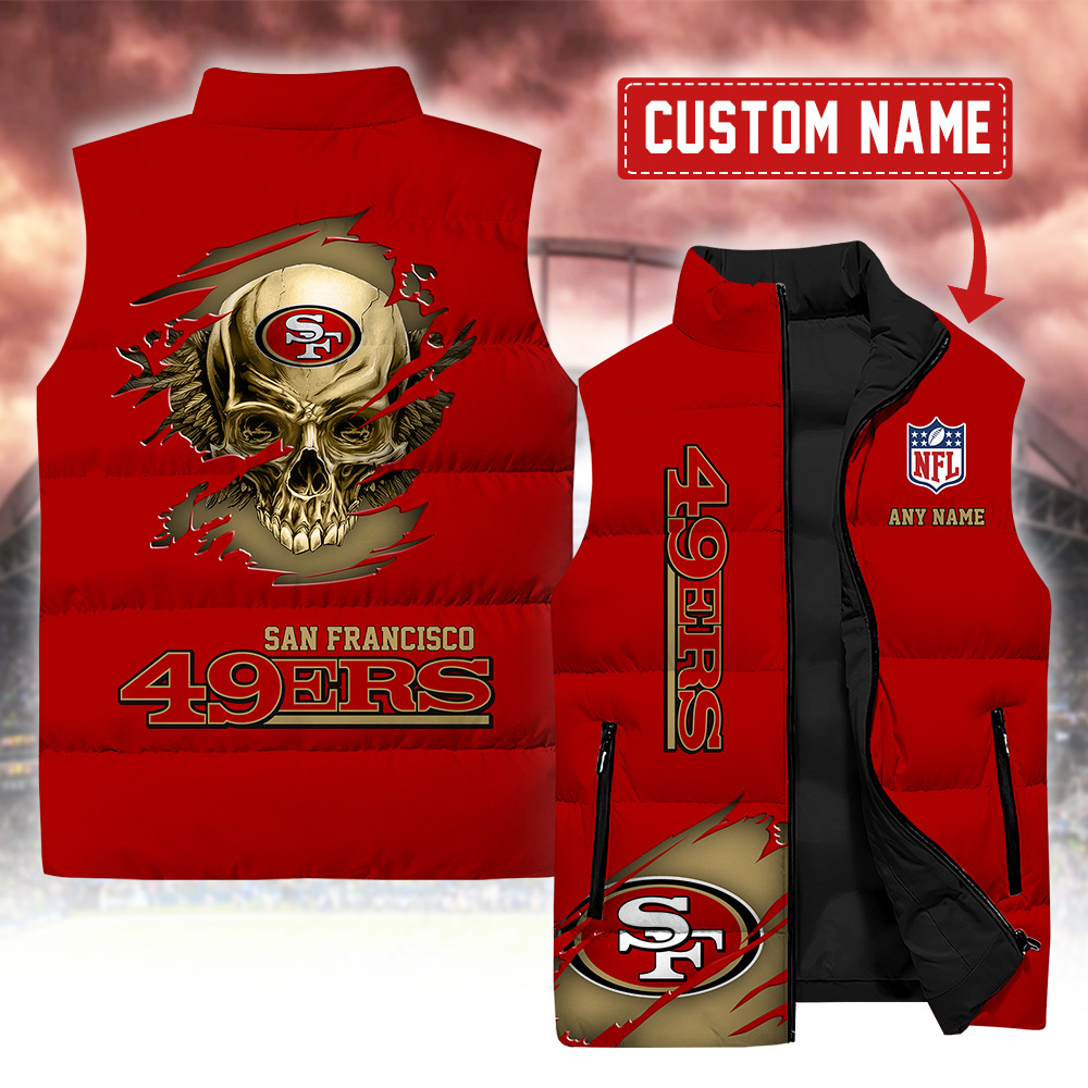 San Francisco 49ers Personalized Skull Sleeveless Down Vest V2 SP26092328DS02 - Famjoys San Francisco 49ers Personalized Skull Sleeveless Down Vest V2 SP26092328DS02 - Famjoys
