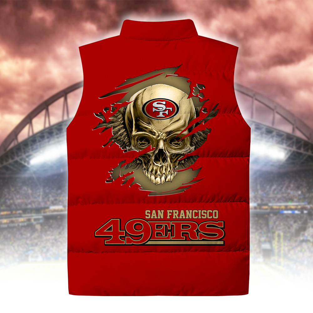 San Francisco 49ers Personalized Skull Sleeveless Down Vest V2 SP26092328DS02 - Famjoys San Francisco 49ers Personalized Skull Sleeveless Down Vest V2 SP26092328DS02 - Famjoys