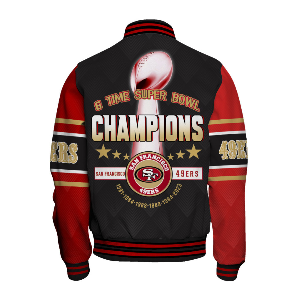 San Francisco 49ers Six Times Champions Unisex Varsity Jacket SFAT V22 - Famjoys San Francisco 49ers Six Times Champions Unisex Varsity Jacket SFAT V22 - Famjoys