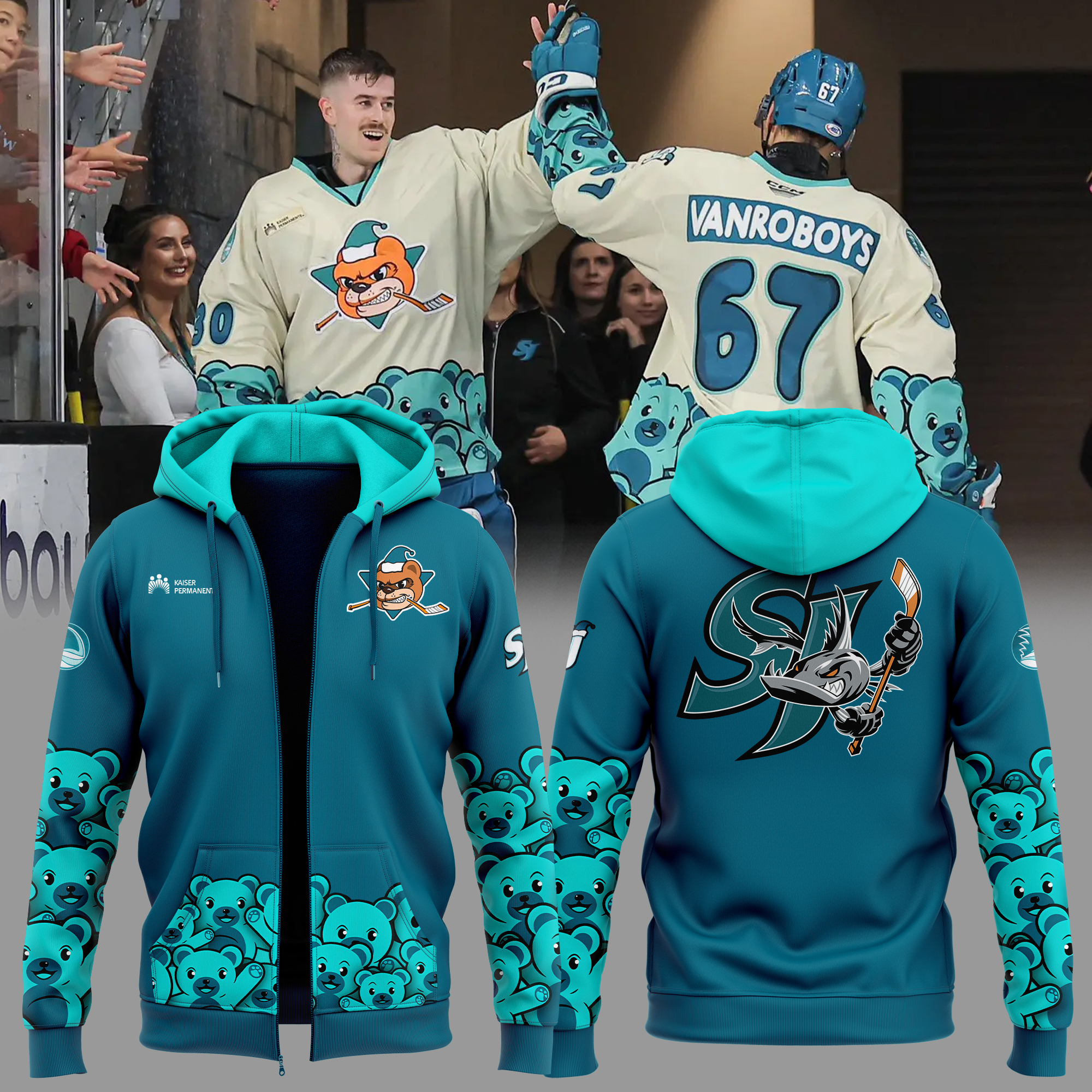 San Jose Barracuda Zip Hoodie - Famjoys San Jose Barracuda Zip Hoodie - Famjoys