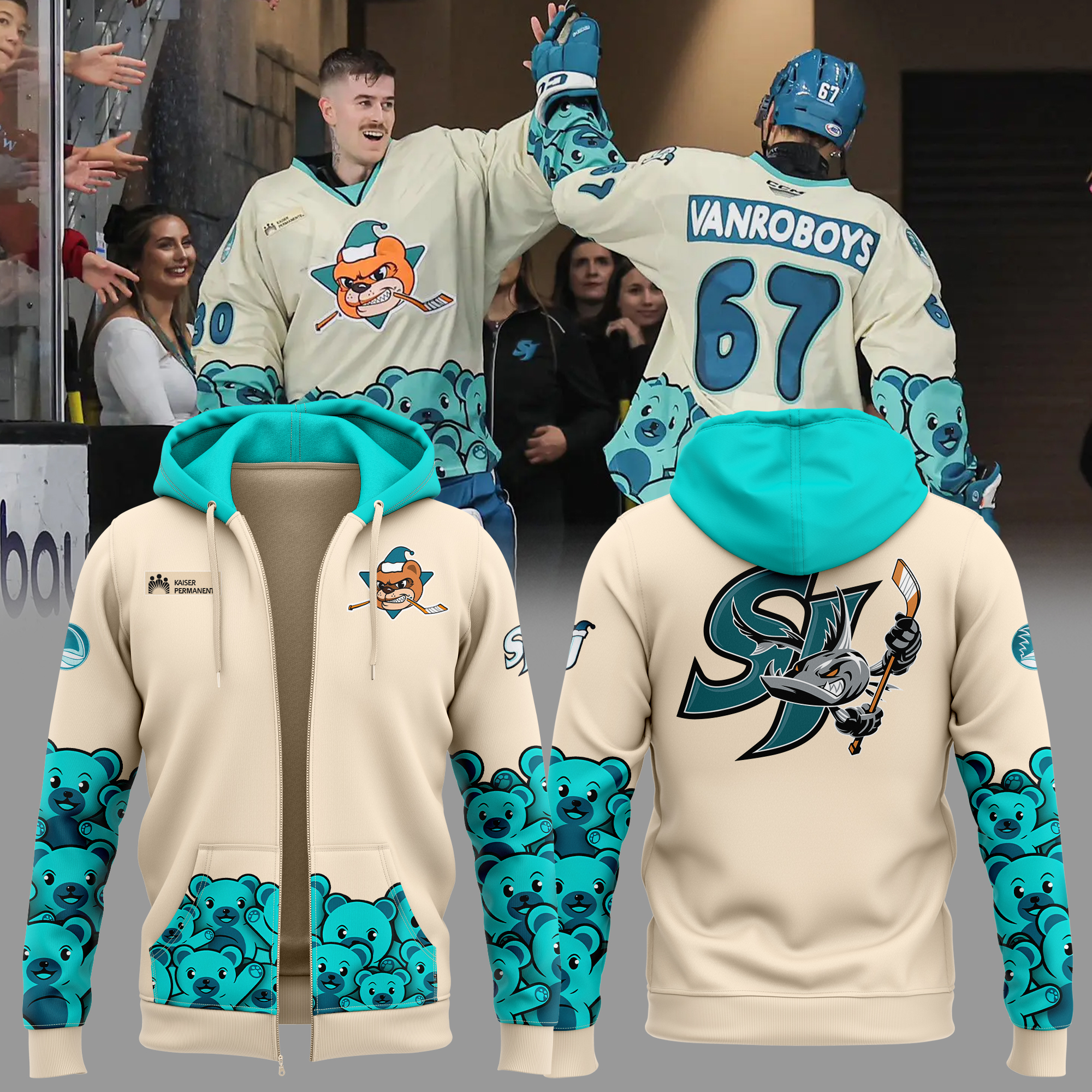 San Jose Barracuda Zip Hoodie - Famjoys San Jose Barracuda Zip Hoodie - Famjoys
