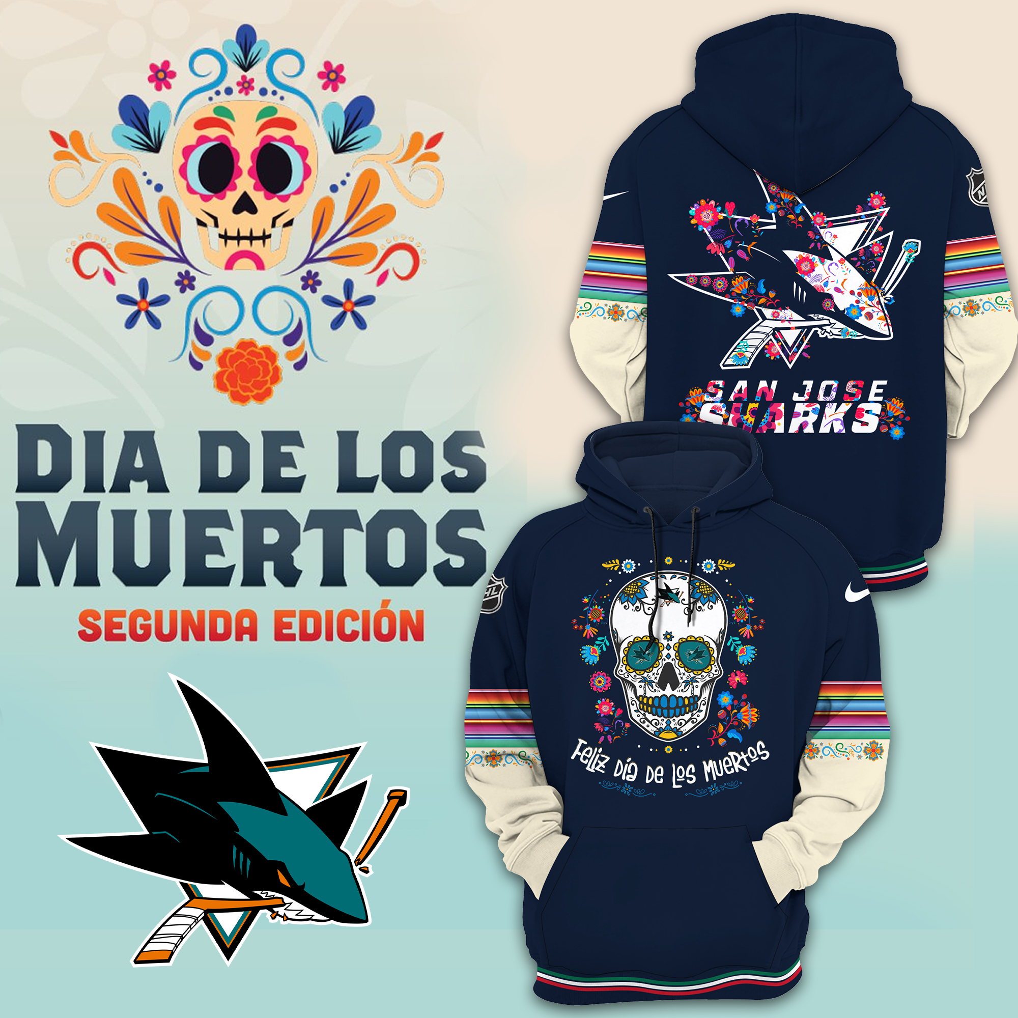 San Jose Sharks NHL Dia De Los Muertos Premium Pullover Hoodie - Famjoys San Jose Sharks NHL Dia De Los Muertos Premium Pullover Hoodie - Famjoys