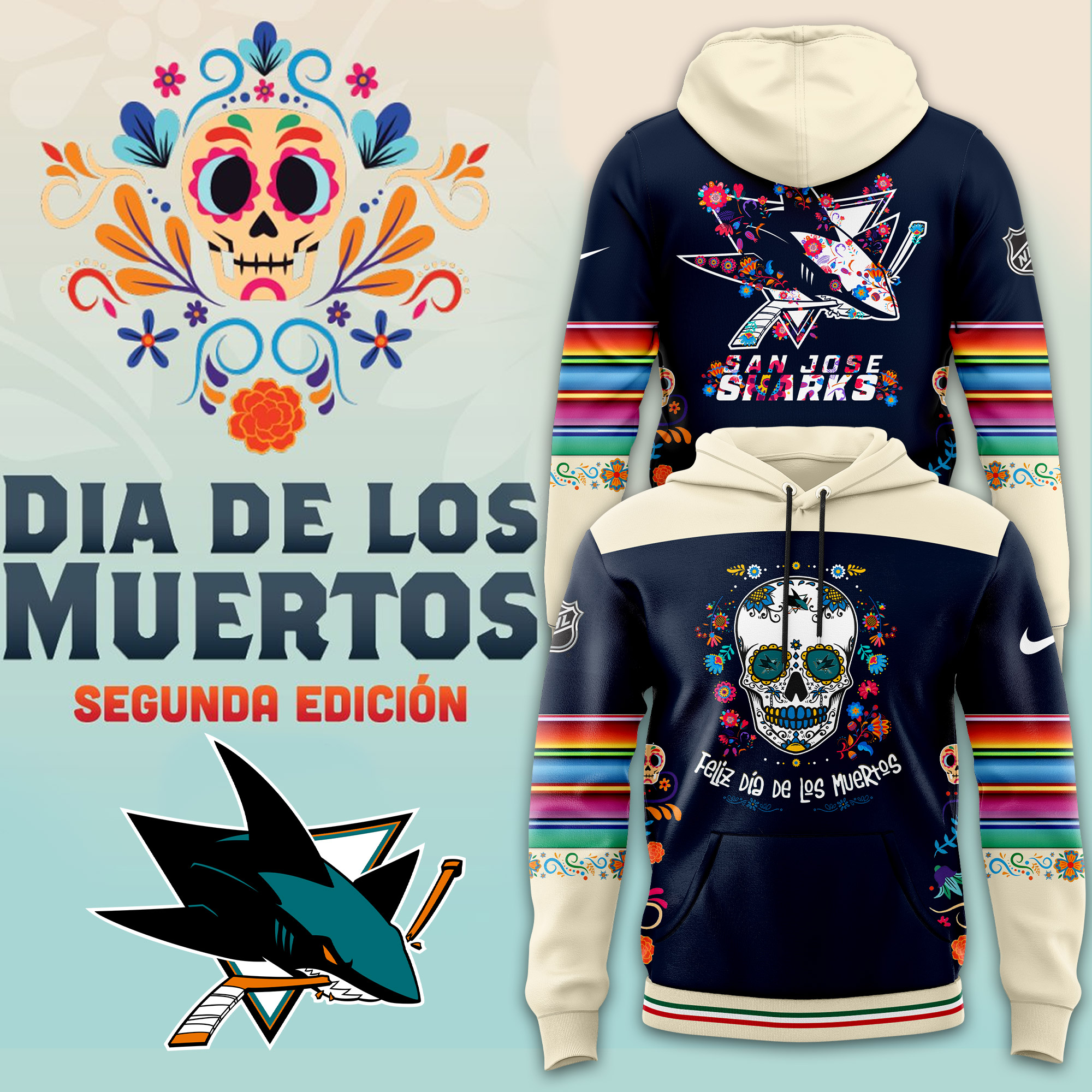 San Jose Sharks NHL Dia De Los Muertos Premium Pullover Hoodie - Famjoys San Jose Sharks NHL Dia De Los Muertos Premium Pullover Hoodie - Famjoys